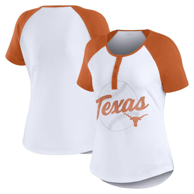 Wear By Erin Andrews White Texas Longhorns Baseball Logo Raglan Henley T-shirt