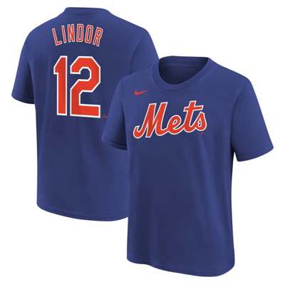 Nike Kids' Big Boys  Francisco Lindor Royal New York Mets Home Player Name And Number T-shirt