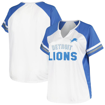 Fanatics Women's  White, Blue Detroit Lions Plus Size Color Block T-shirt In White,blue