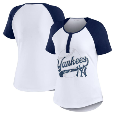 Wear By Erin Andrews White/navy New York Yankees Henley Raglan T-shirt