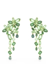 Swarovski Gema Green Crystal Flower Clip On Chandelier Earrings In Gold Tone In Green