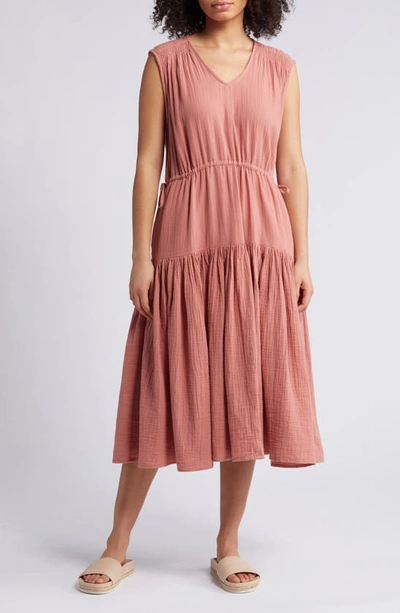 Caslon Tiered Cotton Gauze Midi Dress In Pink Canyon