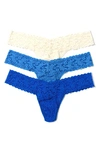 Hanky Panky Assorted 3-pack Low Rise Thongs In Ivory/ Forget Me Not/ Sapphire