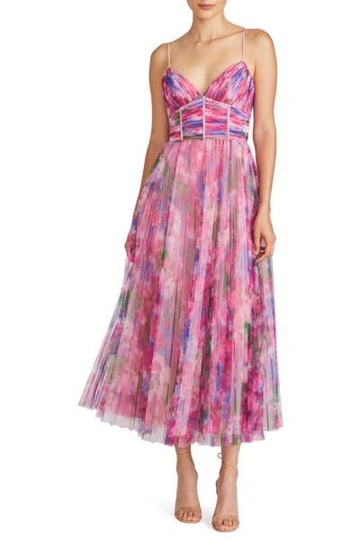 ml Monique Lhuillier Madison Tulle Midi Dress In Waterlily Floral