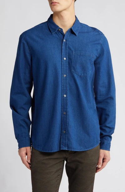 Frame Cotton & Linen Chambray Button-up Shirt In Maritime