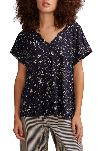 Lucky Brand Floral Cotton & Modal Split Neck T-shirt In Navy Multi