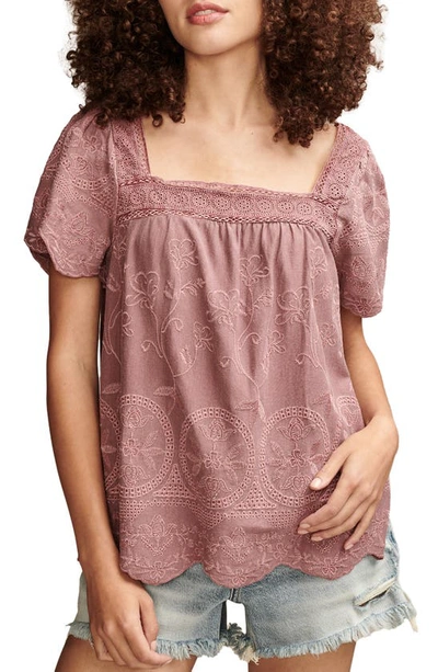 Lucky Brand Women's Embroidered Flutter-sleeve Top In Rose Brown