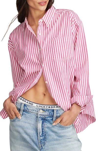 Lucky Brand Women's Striped Cotton Boyfriend Prep Shirt In Pink Stripe