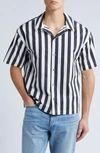 Frame Stripe Camp Shirt In Navy Stripe