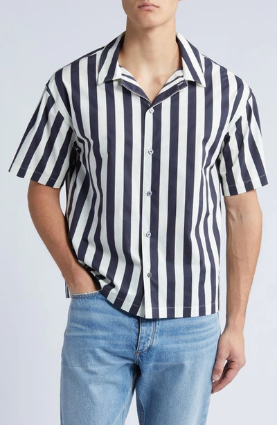 Frame Stripe Camp Shirt In Navy Stripe