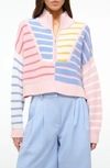 STAUD HAMPTOM STRIPE HALF ZIP SWEATER