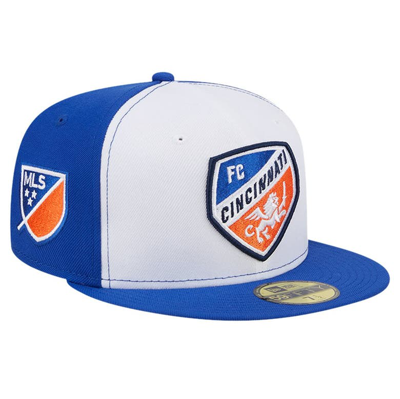 New Era Men's  White, Blue Fc Cincinnati 2024 Kick Off Collection 59fifty Fitted Hat In White,blue