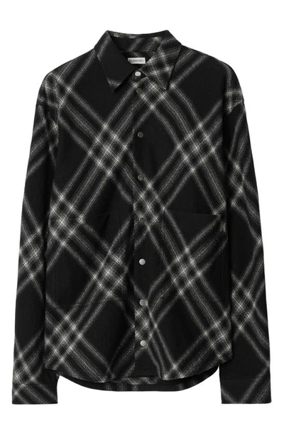 Burberry Oversize Check Wool Overshirt In Monochrome Ip Che