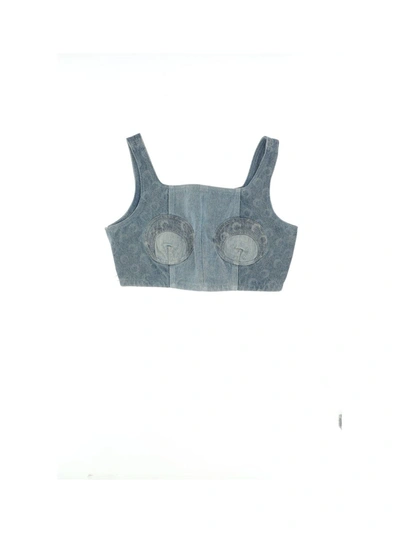 Marine Serre Regenerated Denim Bustier In Navy