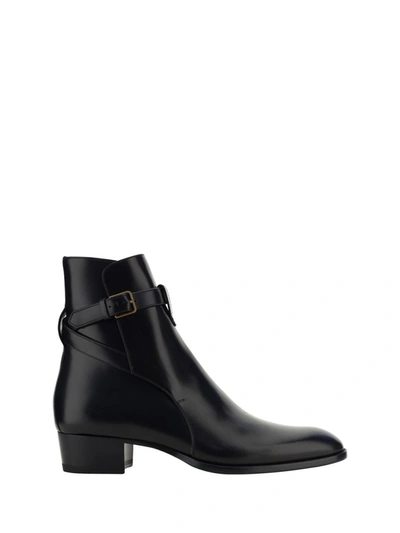 Saint Laurent Terry Jodphur Ankle Boot In Brown