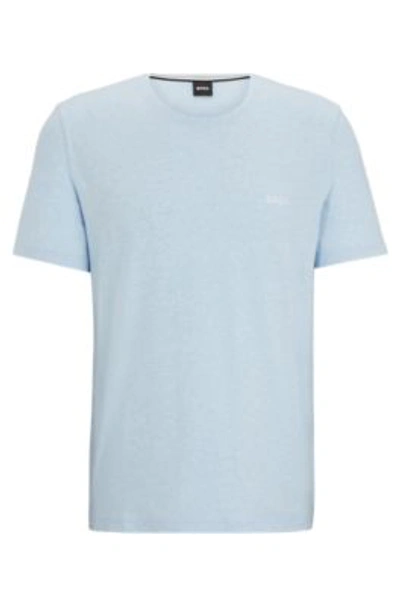 Hugo Boss Stretch-cotton T-shirt With Embroidered Logo In Light Blue
