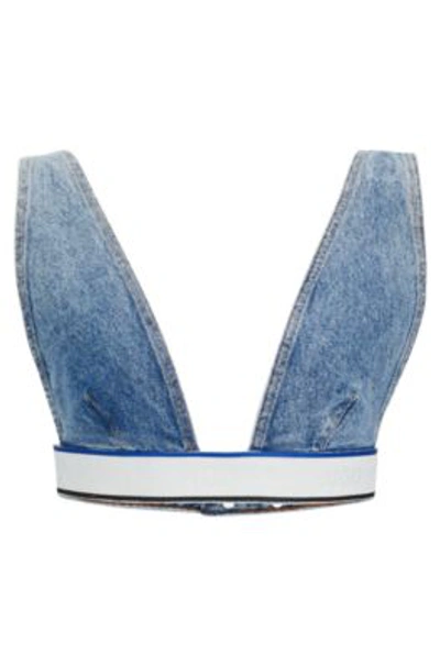 Hugo Boss Blue-denim Top With Branded Waistband In Turquoise