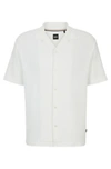 Hugo Boss Regular-fit Shirt In Cotton Boucl With Ribbed Collar In White