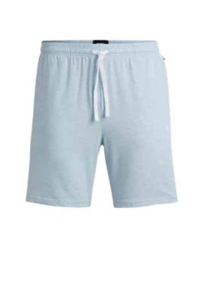 Hugo Boss Stretch-cotton Shorts With Drawstring Waist And Embroidered Logo In Light Blue
