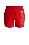 Hugo Boss Vertical-logo-print Swim Shorts In Quick-dry Poplin In Red