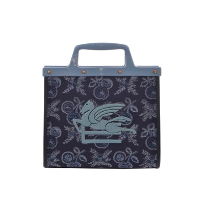Etro Logo-embroidered Jacquard Tote Bag In Blue
