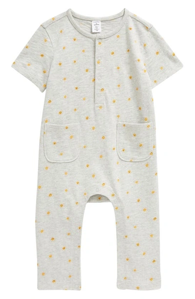 Nordstrom Babies' Print Short Sleeve Cotton Henley Romper In Grey Light Heather Happy Suns