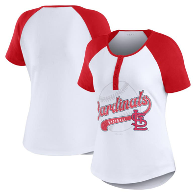Wear By Erin Andrews White/red St. Louis Cardinals Henley Raglan T-shirt