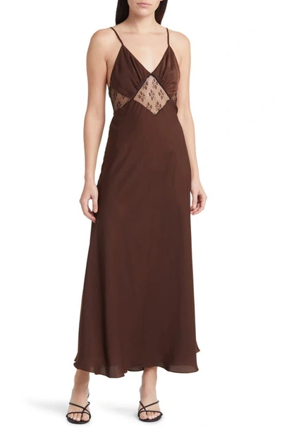 Favorite Daughter The Manifest Lace-inset Satin Maxi Dress In Brown