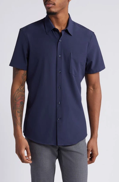 Nordstrom Trim Fit Short Sleeve Button-up Shirt In Navy Blazer