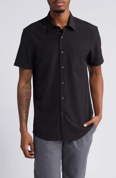 Nordstrom Trim Fit Short Sleeve Button-up Shirt In Black