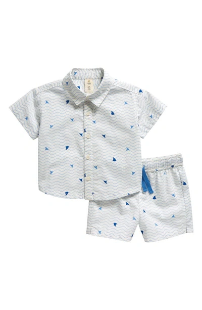 Tucker + Tate Babies'  Print Short Sleeve Cotton Shirt & Shorts Set In White Snow Fin Stripe
