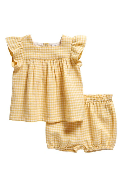 Nordstrom Babies' Cotton Gingham Top & Bloomers In Yellow Silk Gingham