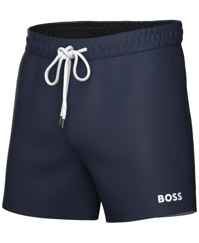 Hugo Boss Quick-drying Swim Shorts In Recycled Fabric With Logo In Navy Blue