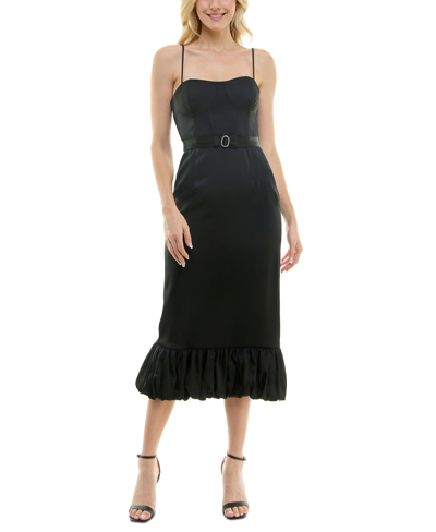Taylor Women's Corset-style Bubble-hem Belted Dress In Black