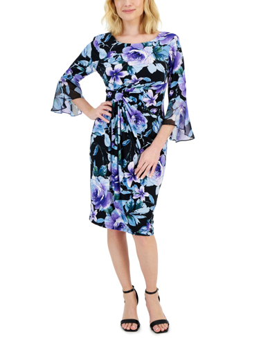 Connected Petite Floral-print Side-tab Sheath Dress In Oce