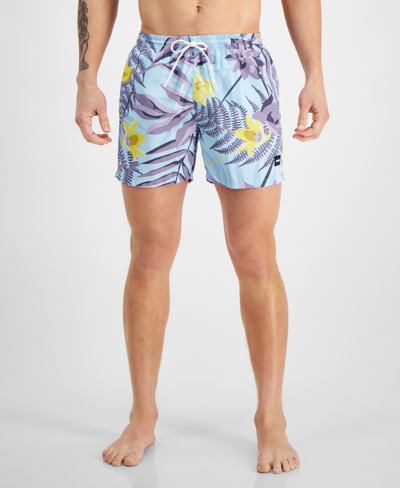 Hugo Boss Piranha Floral Regular Fit 5.3 Swim Trunks In Medium Purple