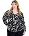 INC INTERNATIONAL CONCEPTS PLUS SIZE ANIMAL-PRINT STUDDED TOP, CREATED FOR MACY'S