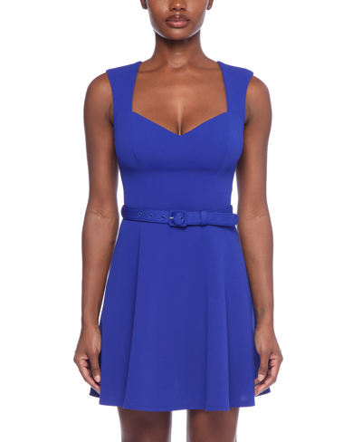 B Darlin Juniors' Belted Fit & Flare Dress In Electric Blue