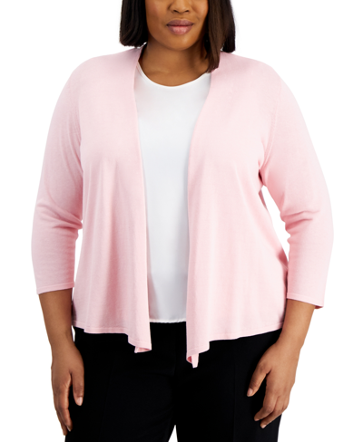 Kasper Plus Size Open-front Cardigan In Tutu Pink