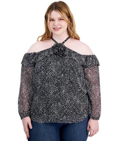 Inc International Concepts Plus Size Cold-shoulder Rosette Top, Created For Macy's In Micro Spots