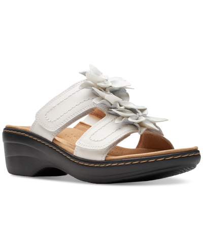 Clarks Merliah Raelyn Flower-detail Wedge Heel Platform Sandals In White Leather