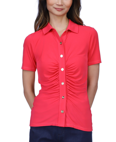 Michael Kors Michael  Petite Snap-front Ruched Top In Deep Pink