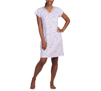 Miss Elaine Women's Printed Lace-trim Nightgown In Pink,lavender Floral