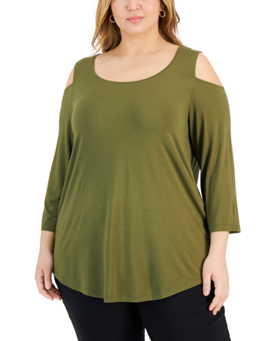 Jm Collection Plus Size 3/4-sleeve Cold-shoulder Top, Created For Macy's In New Avocado