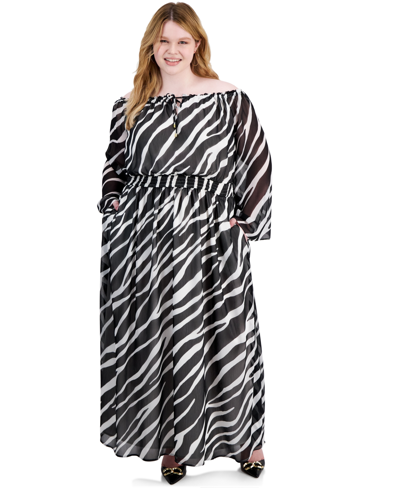 Inc International Concepts Plus Size Off-the-shoulder Maxi Dress, Created For Macy's In Ellie Zebra