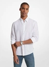 Michael Kors Cotton Stretch Botanical Print Slim Fit Button Down Shirt In White