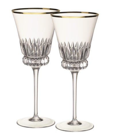 Villeroy & Boch Grand Royal Gold-tone White Wine Glasses, Pair Of 2 In Clear