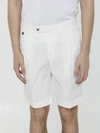 Pt Torino White Bermuda With Pence And Side Pocket With Flap In Linen And Cotton Blend Man In White