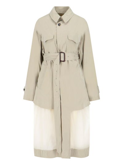 Maison Margiela Décortiqué Reversible Belted Layered Twill And Shell Trench Coat In Neutrals