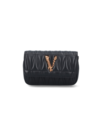 Versace Virtus Quilted Leather Bag In Black